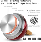 Tea Kettle, Toptier Teapot Whistling Kettle with Wood Pattern Handle Loud Whistle, Food Grade Stainless Steel Tea Pot for Stovetops Induction Diamond Design Water Kettle, 2.7-Quart Red