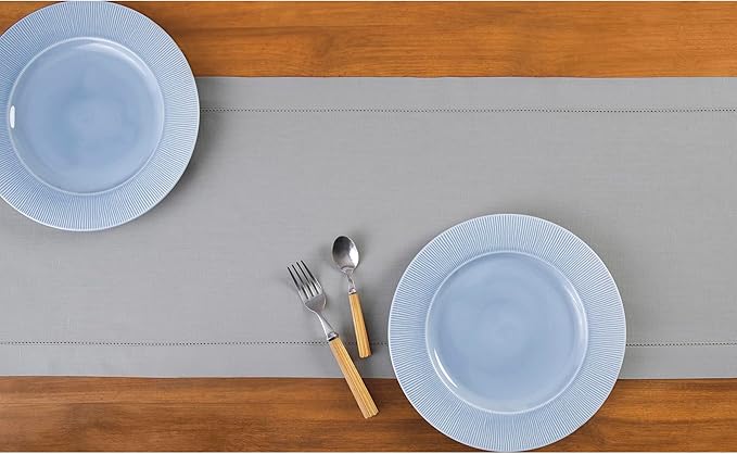 Solino Home Light Grey Table Runner 90 Inches Long - Cotton Linen Hemstitch 14 x 90 Inch Table Runner for Dining, Summer, Fall, Autumn