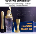 Cocktail Shaker Set - Glass Mixed Drink Shakers Cocktail Set, Martini Shaker with Strainer for Bars, Whiskey, Cocktails (Gold Set)