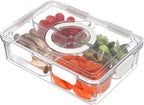 Taiuloo Divided Serving Tray with Lid & Handle, Airtight 4 Compartment Snackle Box Charcuterie Container, Fridge Organizer Bins, Food Storage Container Veggie Tray for Snack, Fruit, Candy, Nuts