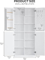IRONCK 71" Kitchen Pantry Storage Cabinet with Storage Rack, Pegboard Doors, 4 Adjustable Shelves, Food Pantry Cabinet, Freestanding Tall Cupboard for Dining Room, Kitchen, White