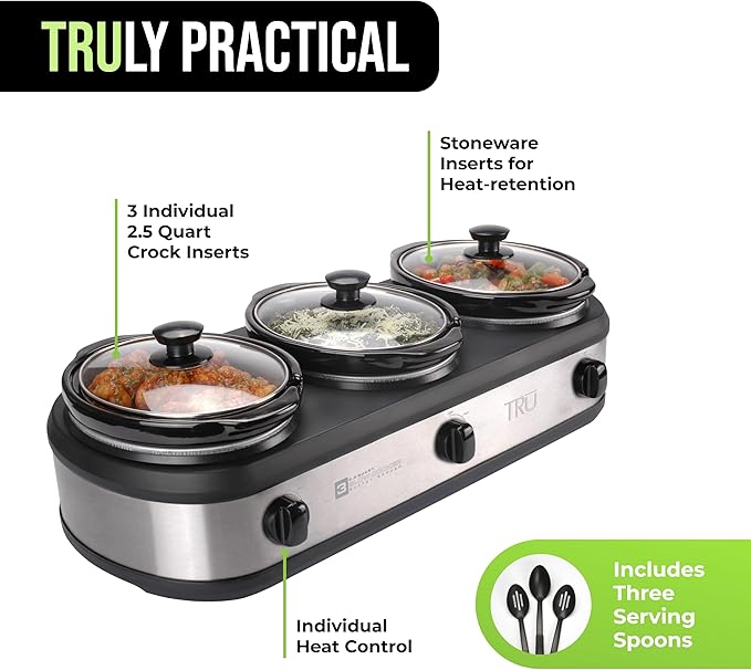TRU Triple Buffet Server, Three 2-1/2-Quart Removable Inserts