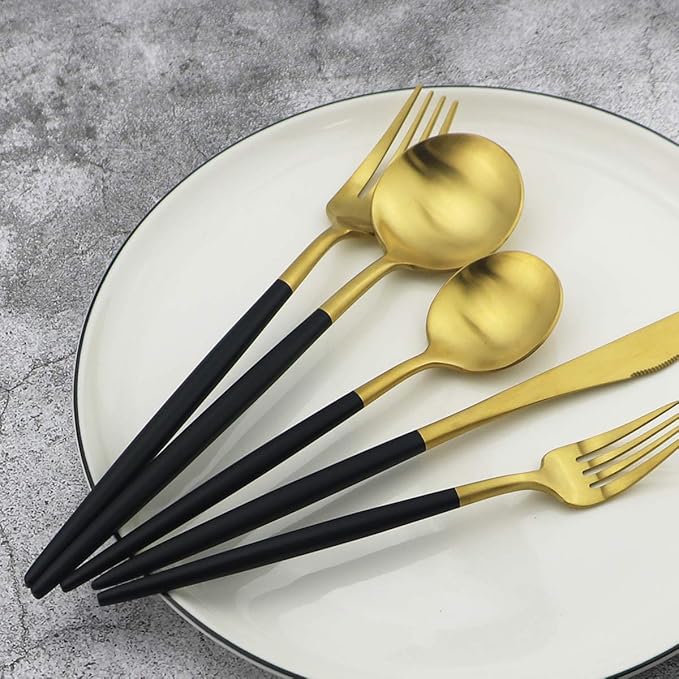 Gugrida 5-Piece 18/10 Stainless Steel Matte Gold Silverware Set, Kitchen Tableware Set, Dishwasher Safe