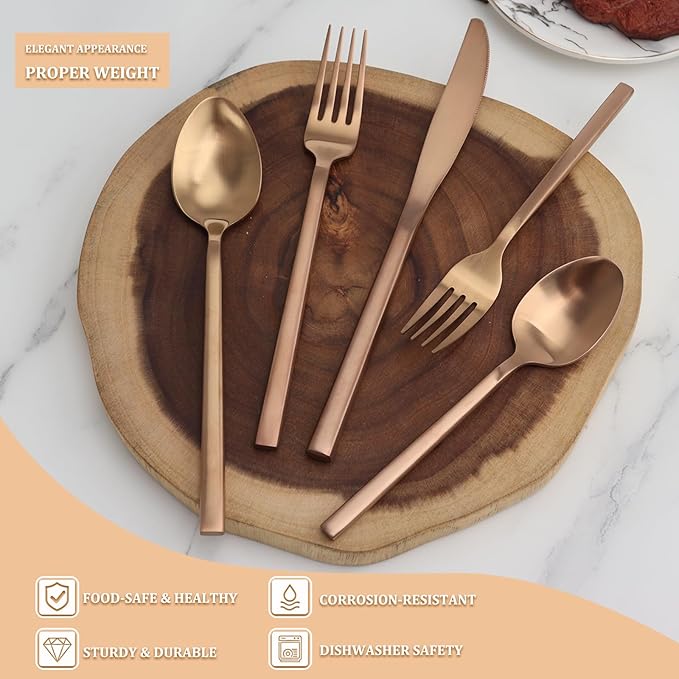 20 Piece Silverware Set for 4,Stainless Steel Flatware Set,Tableware Cutlery Set for Home and Restaurant Include Forks Knives Spoons,Mirror Finish,Dishwasher Safe (Rose Gold)