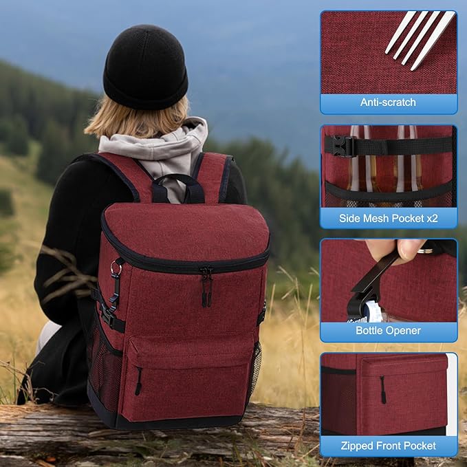 Cooler Backpack 33 Cans Backpack Coolers Insulated Leak Proof Soft Beach Cooler Bag for Men Women Ice Chest Backpack Camping Hiking Picnic Travel Cooler Lunch Backpack