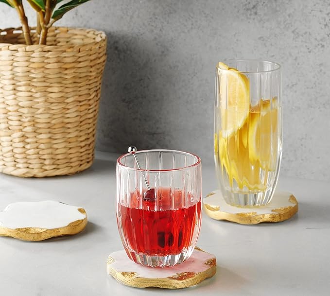 Godinger Drinking Glasses Set - 8pc Barware Set, Highball & Whiskey Glasses - 4 Highballs (12oz) and 4 Whiskey Glasses (10oz)