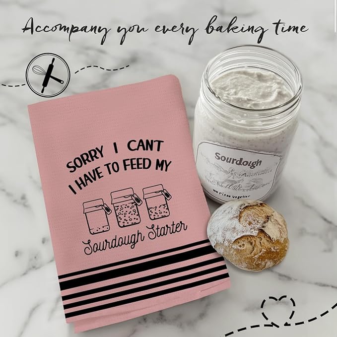 Funny Sourdough Baking Kitchen Towels, Gifts for Sourdough Bakers Tea Dish Towels for Kitchen, Baking Lover Gifts Decorative Hand Towels, 16x24 Inch Pink Background