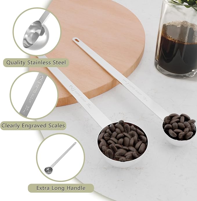 1PCS 2 Teaspoon Coffee Scoop, 9.1" Long Handle Measuring Spoon, 2tsp (10 ml) Stainless Steel Scooper