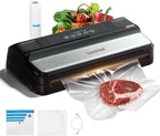 Vacuum Sealer for Food, 90Kpa 7-IN-1 Food Vacuum Sealer Machine Dry/Moist/Gentle Mode, Automatic Food Sealer with Build-in Cutter and Storage, 15pcs Pre-cut Bags, Bag Roll, Vaccum Hose