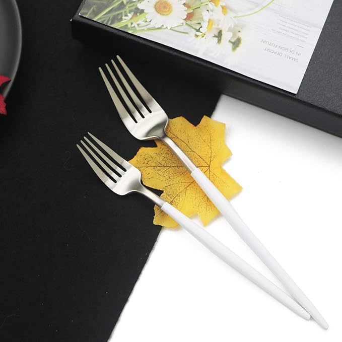 JASHII 18/10 White Handle Flatware Silver Silverware Set 304 Stainless Steel Flatware Cutlery Set| 6-Piece Adaline Royal Modern Satin Finish| BEST Birthday Wedding Gift (White Handle Matte Silver)