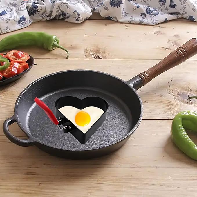 3.5 Inch Heart Egg Rings for Frying Eggs with Foldable Handle, 2 Pack Stainless Steel Heart Egg Shaper, Eggs Mcmuffin Ring Mold for Camping Pancake Sandwiches