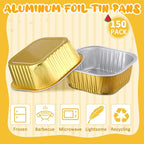 Aoriher 150 Pieces 10 oz Mini Cake Pans with Lids Aluminum Foil Baking Cups Square Disposable 4" x 4" Large Cupcake Cups Baking Tins for Kitchen Brownie Pudding Desserts Holders(Gold, Silver)