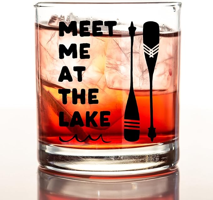 kunlisa Lake Lovers Gifts Whiskey Glasses, Lake House Decor and Gifts, Meet Me at the Lakes 10 oz Drinking Rocks Glasses for Women Men Whisky Cocktail Scotch Bourbon Liquor