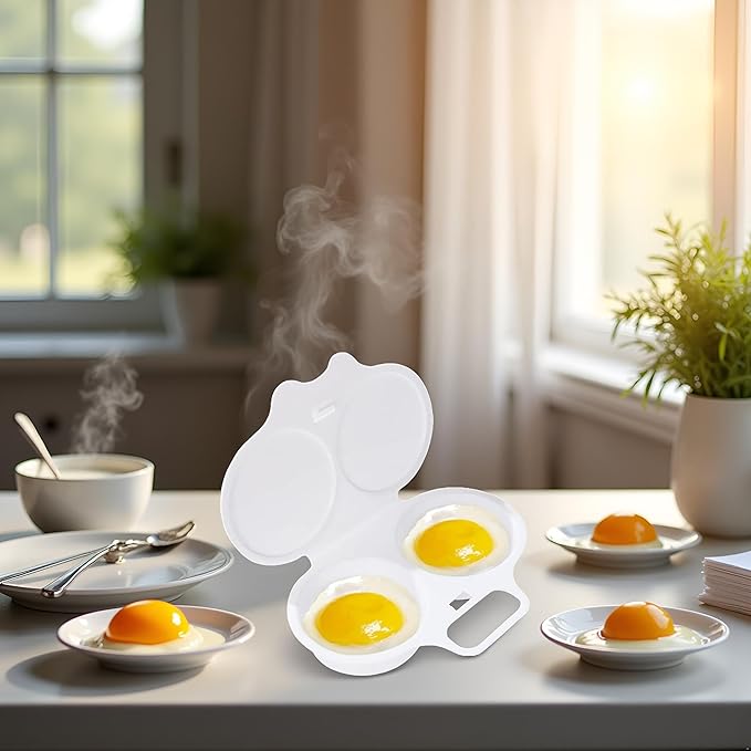Egg Poacher, Microwave Egg Boiler Poacher, 2 Cavity Nonstick Poached Egg Maker With Lid, Egg Poacher Microwave Egg Cooker, Double Drain Poached Egg Cups Egg Poachers