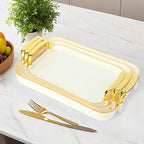3 Pack Serving Tray with Handles, Stackable Reusable Trays for Serving Food, Plastic Serving Platters for Party, Charcuterie, Fruit, Appetizer, Cream Gold
