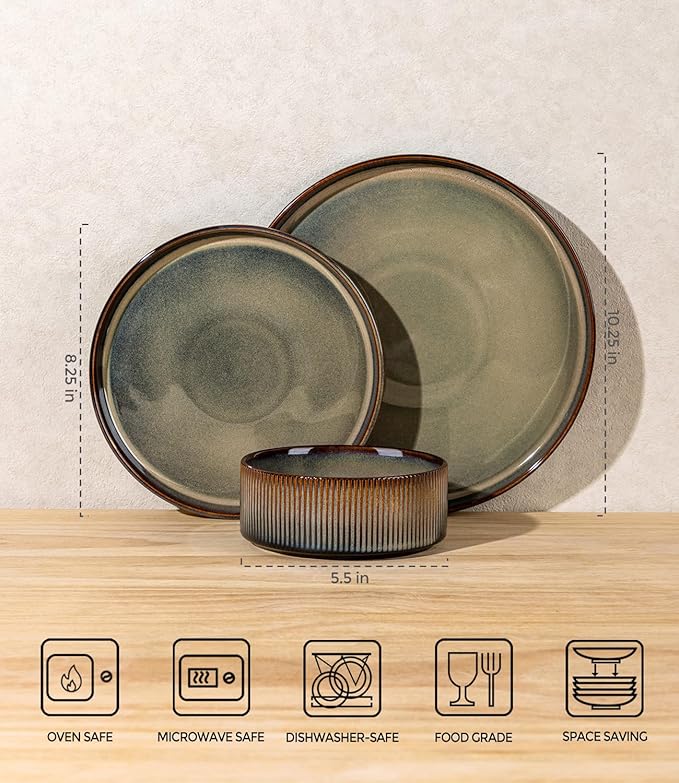 TheTerra Ceramic Dinnerware Sets for 4, 12 Pieces Porcelain Lightweight Speckled Plates and Bowls Sets, Scratch Resistant Dish Set, Oven & Microwave & Dishwasher Safe, Coca Mocha