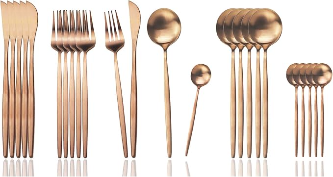 JASHII Silverware Set, 24-Piece Stainless Steel Flatware Set,Kitchen Utensil Set Service for 6,Tableware Cutlery Set for Home, Dishwasher Safe (Matte Rose)