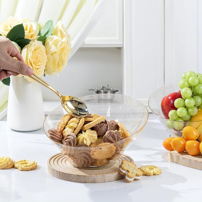 bUCLA 12 Pack Gold Glitter Plastic Serving Bowls - 20 OZ Disposable Snack, Fruit, Chip, Candy Angled Serving Bowls for Party