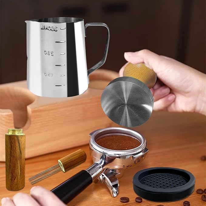 22Pcs Espresso Accessories Kit, 51mm Tamper Tool Espresso, Coffee Tamper with Espresso WDT Tool, Tamper Mat, Coffee Stirrer, Frothing Pitcher, Latte Art Pen and 16 Coffee Stencils, Latte Art Kit
