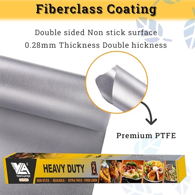 Oven Liners for Bottom, 2 Pack Large Thick Heavy Duty 100% Non-stick Reusable Teflon Mat, 25"x17" Baking Mat for Electric, Gas, Toaster Ovens, Grills (Silver)