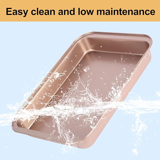 9x13 Baking Pan, Rectangle Cake Pan Nonstick, Bakeware Baking Pans for Oven, Easy Clean, Carbon Steel Cake Pan for Lasagna Brownies Casseroles Cakes Pan, Rose Gold