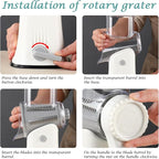 Ourokhome Rotary Cheese Grater Shredder, Multifunction 5 in 1 Kitchen Manual Speed Round Mandolin Food Slicer Vegetable Shooter Potato Hashbrown Grinder for Nut, Carrot, Radish, Cucumber, White