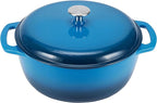 Amazon Basics Cast Iron Dutch Oven Pot with Lid, Enameled, Round, Dual Handles, Heavy-Duty, Large, 7.3-quart, Blue