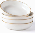 GBHOME 9'' Large Ceramic Pasta Bowls, 38oz Stoneware Pasta Serving Bowls Set of 4 for Kitchen, Wide Bowls for Fruit,Pasta,Salad,Oatmeal,Meal, Microwave Safe, Reactive Glaze-Pear White