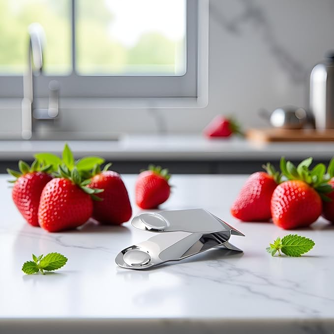 2Pcs Silver Stainless Steel Strawberry Huller Fruit Stem Remover Home Kitchen Tools for Cherry Tomato, Corers (2.8 * 1)