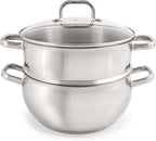 BergHOFF Belly Shape 18/10 Stainless Steel 9.5 inches Stockpot 5.5qt., Glass Lid with Steam Vent, Fast, Evenly Heat, Induction Cooktop Ready