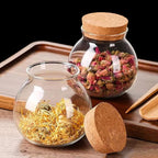 Set of 2 round glass jars with cork lid – 17oz wedding candy jar kitchen Storage jar, perfect for tea, biscuits, cereals, flour, beans, spices, coffee beans etc (2PCS)