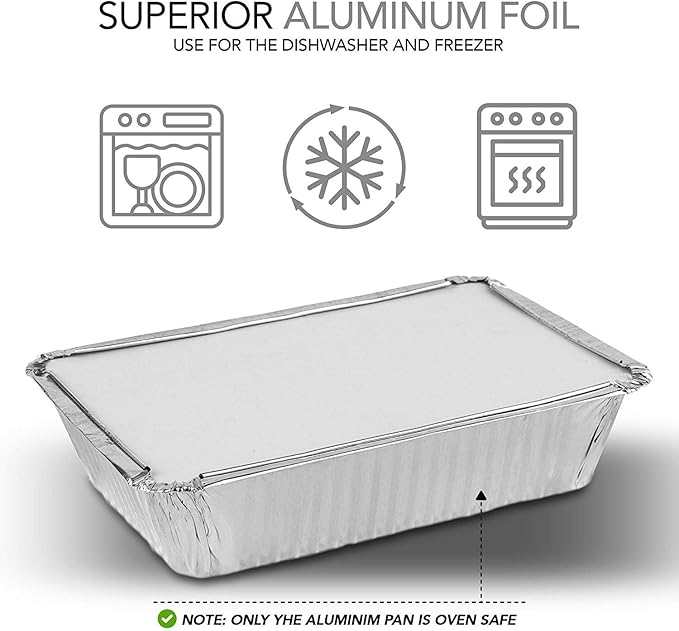 Aluminum Pans Take Out Containers with Lids (50 Pack) 2 Lb Disposable Aluminum Foil Oblong Pans with Cardboard Covers - To Go Food Storage Containers for Baking, Meal Prep, Takeout and Freezer