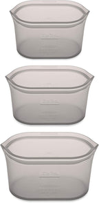 Zip Top Reusable Food Storage Bags | 3 Dish Set [Gray] | Silicone Meal Prep Container | Microwave, Dishwasher and Freezer Safe | Made in the USA