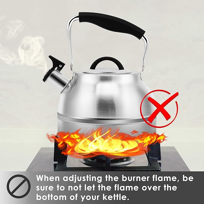 Rorence 3 Quart Tea Kettle: Stainless Steel Whistling Tea Pot with Capsule Bottom for Stovetop - Stainless Steel