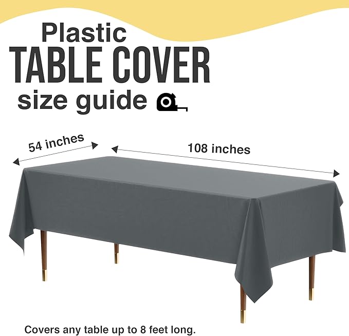 Exquisite 66% Thicker Premium Plastic Table Cloth Rectangle Table Cover 0.5 Mil 12 Pack Silver Table Cloth 54 Inch x 108 Inch Disposable Tablecloth Won't Tear Easily Like Cheap Thin Brands