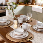 AmorArc 24 Pieces Ceramic Dinnerware Sets for 6, Handpainted Plates and Bowls Set with Rustic Terracotta Underside, Scratch Resistant Stoneware Dishes Set, Dishwasher & Microwave Safe, White