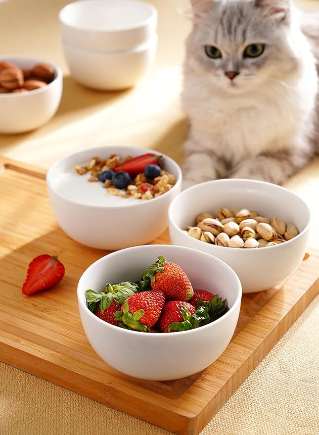 Sweese 20 Oz Porcelain Bowls Set of 6 - Durable for Cereal, Soup, Rice, Pasta, Salad, Oatmeal - Microwave Dishwasher Safe, White