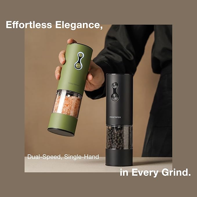 Electric Salt and Pepper Grinder Set USB-C Rechargeable, Dual-Speed Automatic Salt and Pepper Mills with Adjustable Grind Levels, Ceramic Burr, LED Light, Refillable, (Sage Green)