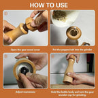 Wooden Pepper Grinder – 【Gear-Shape Knob & Effortless Grinding】8 in Salt Grinder Refillable & Pepper Mill with Adjustable Coarseness,Beech + Black Walnut, Premium Ceramic Mechanism for both kitchen