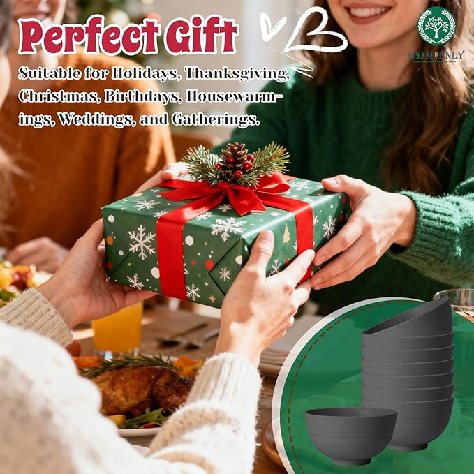 Homienly Wheat Straw Small Bowls, Dessert Bowls for Kitchen, Camping, Party, Unbreakable Mini Bowl Set of 8, 10 OZ Microwave and Dishwasher Safe Appetizer Bowl,Yogurt Bowls Set (Dark Grey)