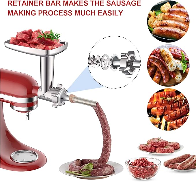 Metal Meat Grinder Attachment for KitchenAid Stand Mixer,Meat Grinder KitchenAid Includes 4 Grinding Plates, 3 Sausage Stuffer Tubes, 2 Grinding Blades, Meat Grinder Attachment by Gvode