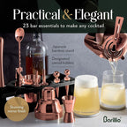 Barillio Rose Gold Bartender Kit - Stainless-Steel Cocktail Shaker Set w/Black Bamboo Stand - Mixology Bar Tools w/Drink Shaker, Mixer, Muddler for Cocktails - Home Bar Accessories - 23-Pc Bar Set