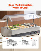 VEVOR Electric Soup Warmer, Two 6.34QT Pots & Six 1/3 Pans, Stainless Steel Commercial Food Warmer with 86~185°F Adjustable Temp, 1500W Bain Marie with Cover, Soup Station for Restaurant, Buffet