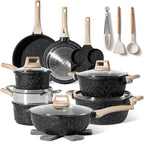 JUST PERFECTO Kitchen Pots and Pans Set with Lids Non Stick - Induction Pots Set - Pots & Pans Set without PTFE and PFOA - Cookware Pot Set Induction 21 Pcs (black)