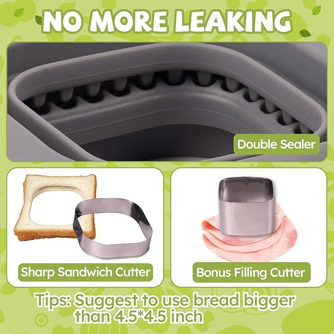 Uncrustables Sandwich Maker Sealer Cutter, Crustless Sandwich Cutter, PB&J Uncrustable Maker - Color Grey, Square Shape
