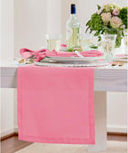 Solino Home Linen Pink Carnation Table Runner 60 Inches - 100% Pure Linen Short Table Runner 14 x 60 Inch Ideal for Dresser and Coffee Tables - Summer, Halloween - Fete