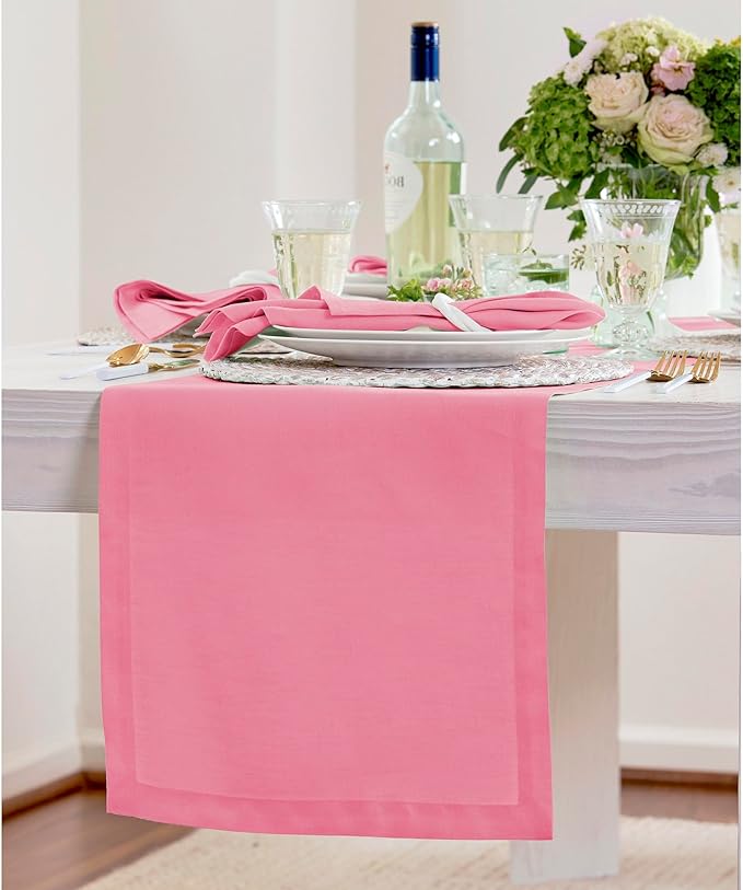 Solino Home Linen Table Runner 90 Inches Long - 100% Pure Linen Pink Carnation Table Runner 14 x 90 Inch for Summer, Halloween - Fete