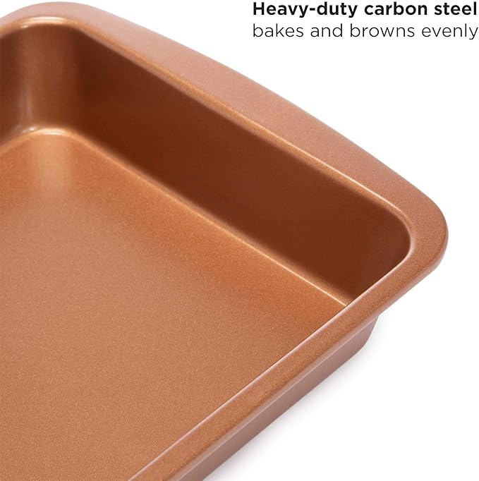 Ecolution Non-Stick Toaster Oven Bakeware Set, 4 Piece, Carbon Steel, Easy to Clean and Perfect for Single Servings, Copper