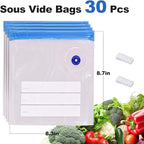 Sous Vide Bags, 30 PCS 8"X9" Reusable Vacuum Seal Bags for Food,Vacuum Zipper Sealer Bag with Sealing Clips,Sous Vide Cooking,Freezer Safe,Microwave Heating and Food Storage