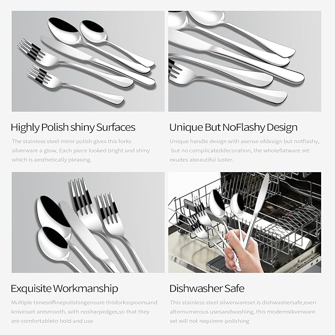 Silverware Set for 8, 40 Piece Heavy Duty Stainless Steel Flatware Utensils Cutlery Set Including Steak Knife Fork and Spoon, Dishwasher Safe,Heavy Duty Cutlery Set for Home & Restaurant